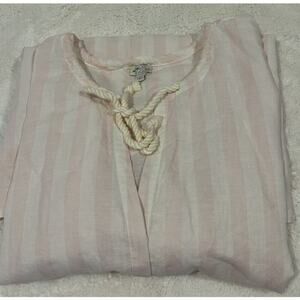 J Crew Womens Cotton Linen V‎ Neck Beach Tunic Pink Stripes 2XL